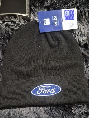 Ford Black Knit Beanie with Blue Logo